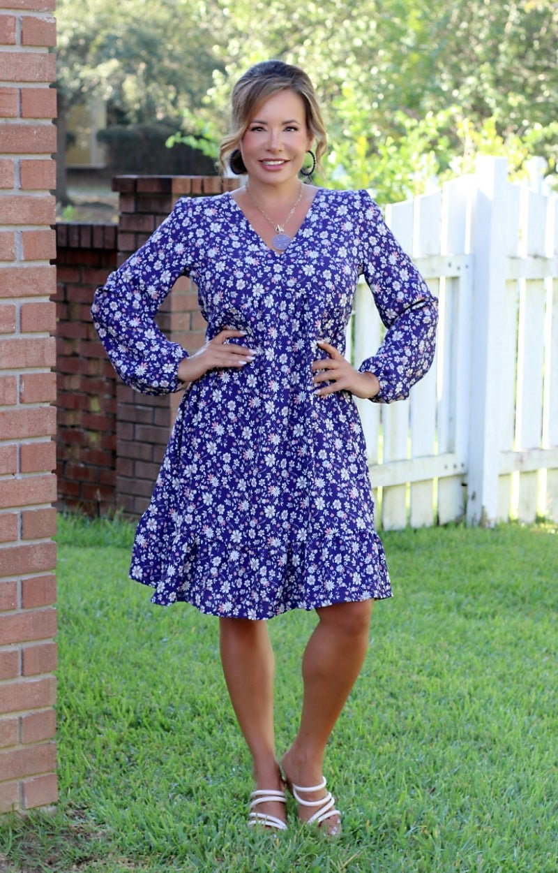 Load image into Gallery viewer, Since You’ve Been Gone Floral Dress - Navy