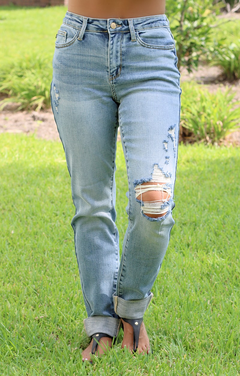 Load image into Gallery viewer, Elodie Mid Rise Distressed Boyfriend Jeans