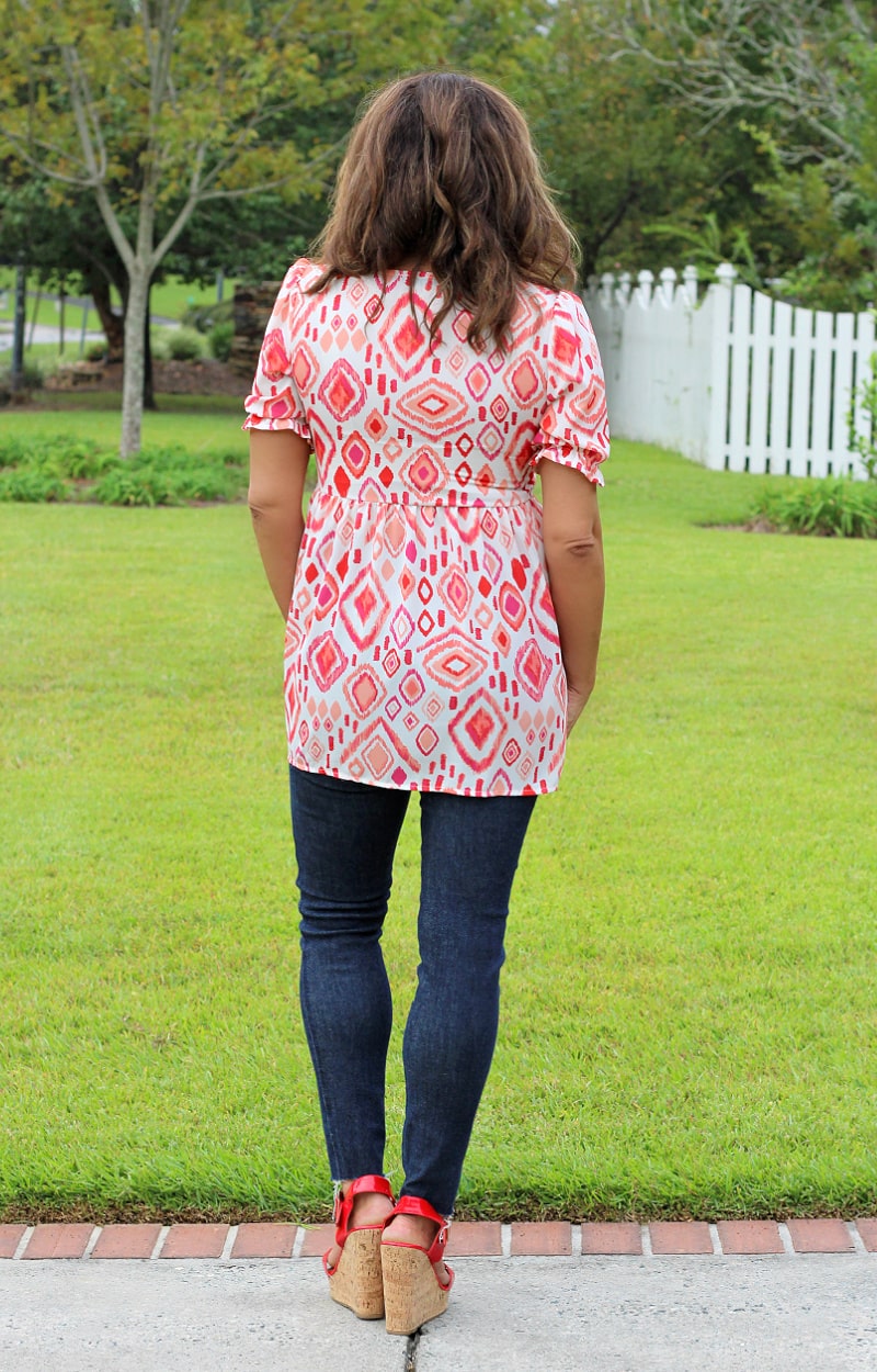 Wish For More Print Top - Ivory/Coral