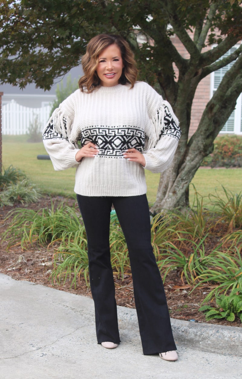 Load image into Gallery viewer, Don&#39;t Waver Print Fringe Sweater