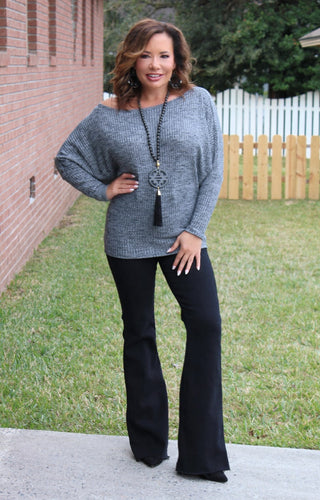 Warm Thoughts Ribbed Top - Charcoal