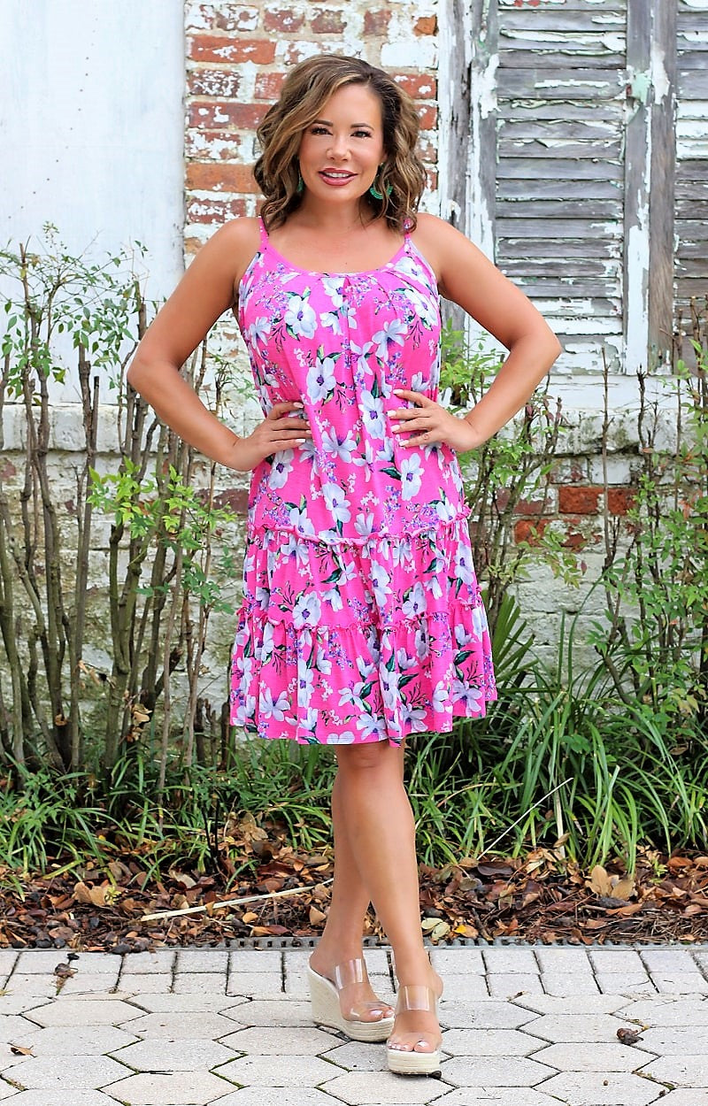 Down For Whatever Floral Dress - Fuchsia
