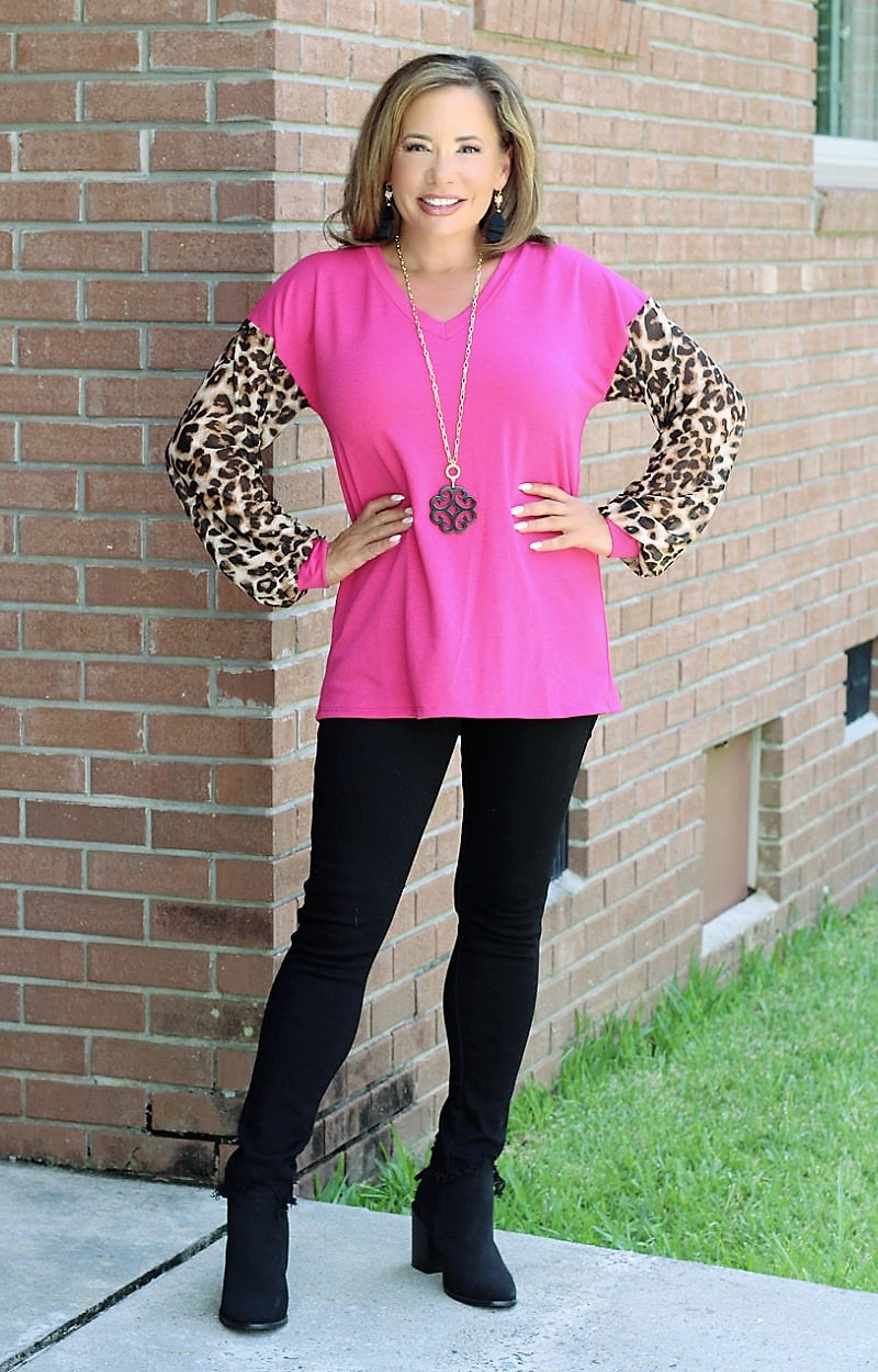 Think About Me Print Top - Fuchsia