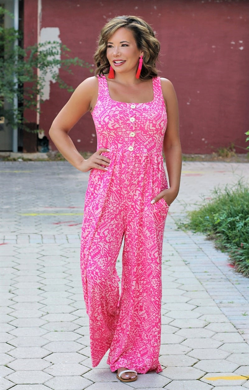 Load image into Gallery viewer, Just Think About It Print Jumpsuit - Pink