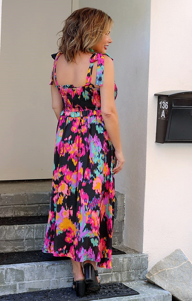 Load image into Gallery viewer, A Little While Longer Floral Midi Dress - Black