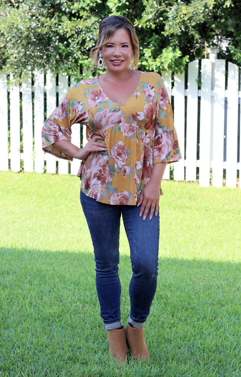 Load image into Gallery viewer, Go With the Flow Floral Top - Mustard