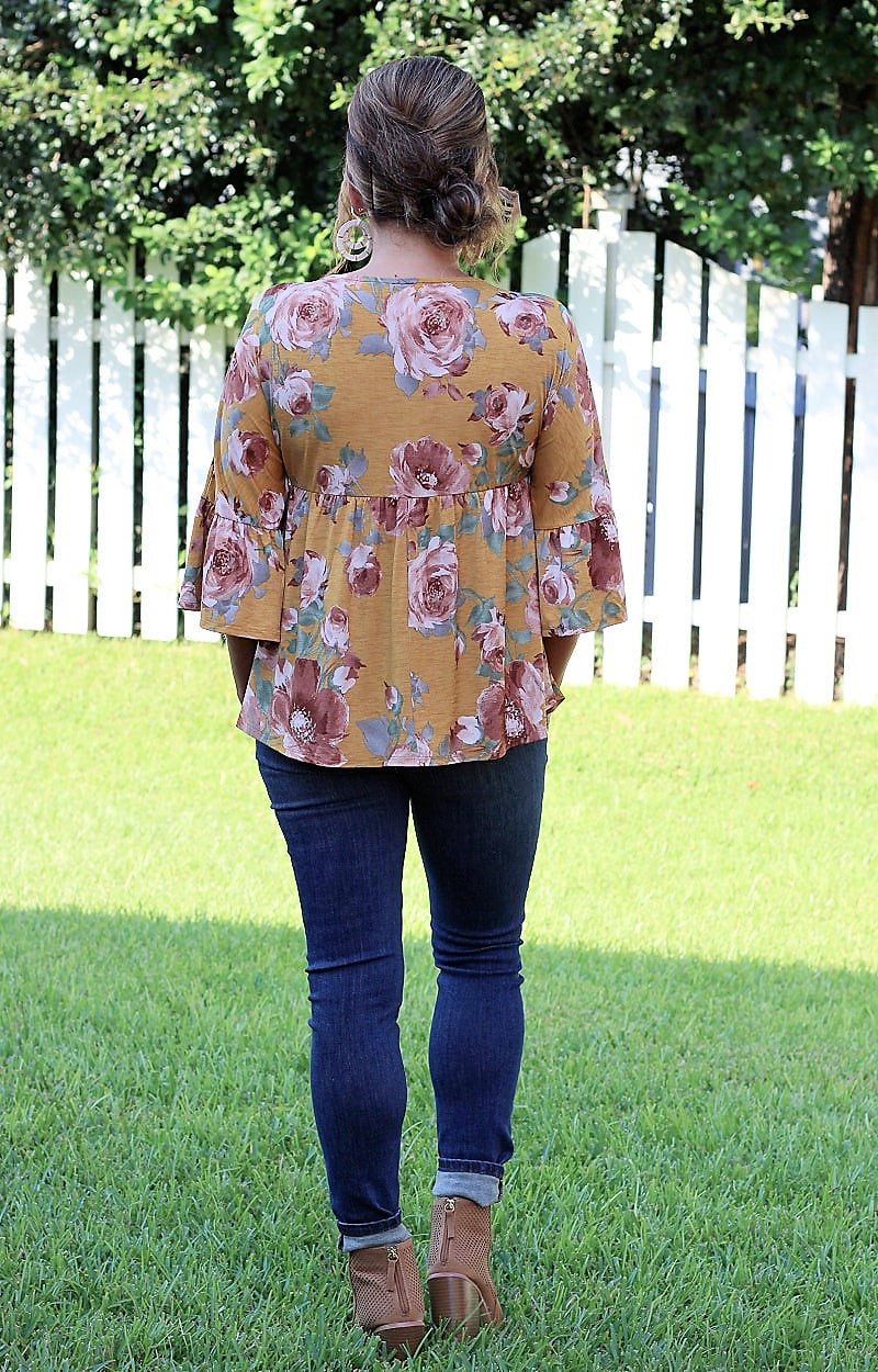 Go With the Flow Floral Top - Mustard