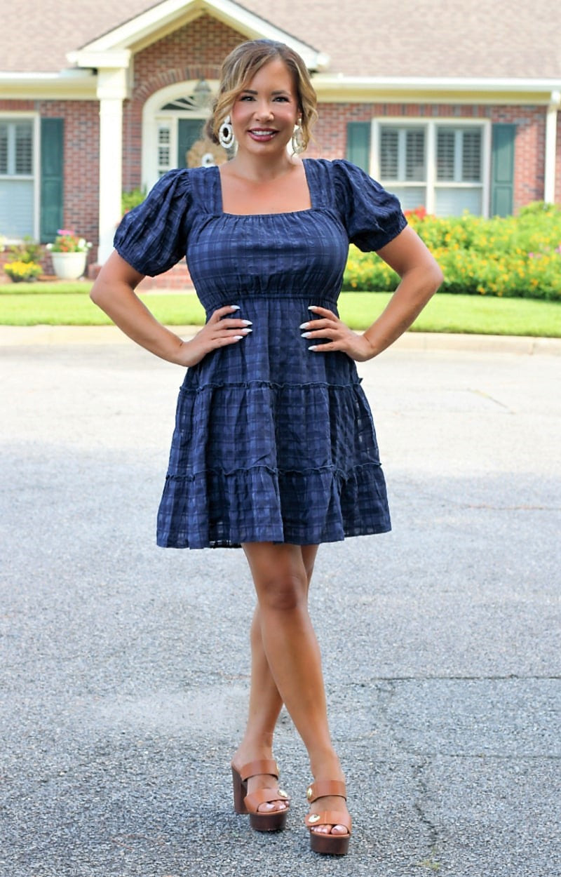 Little Miss Can't Be Wrong Plaid Dress - Navy