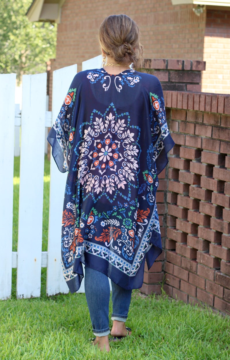 Load image into Gallery viewer, Live Again Print Kimono - Navy