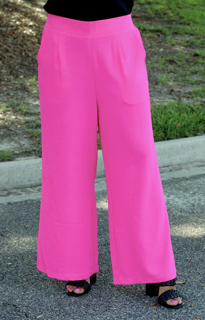 I Love These High Rise Wide Leg Pants - Hot Pink