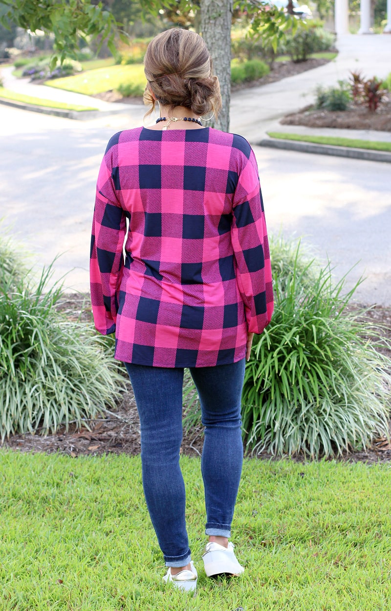 Shared With You Plaid Top - Pink/Navy