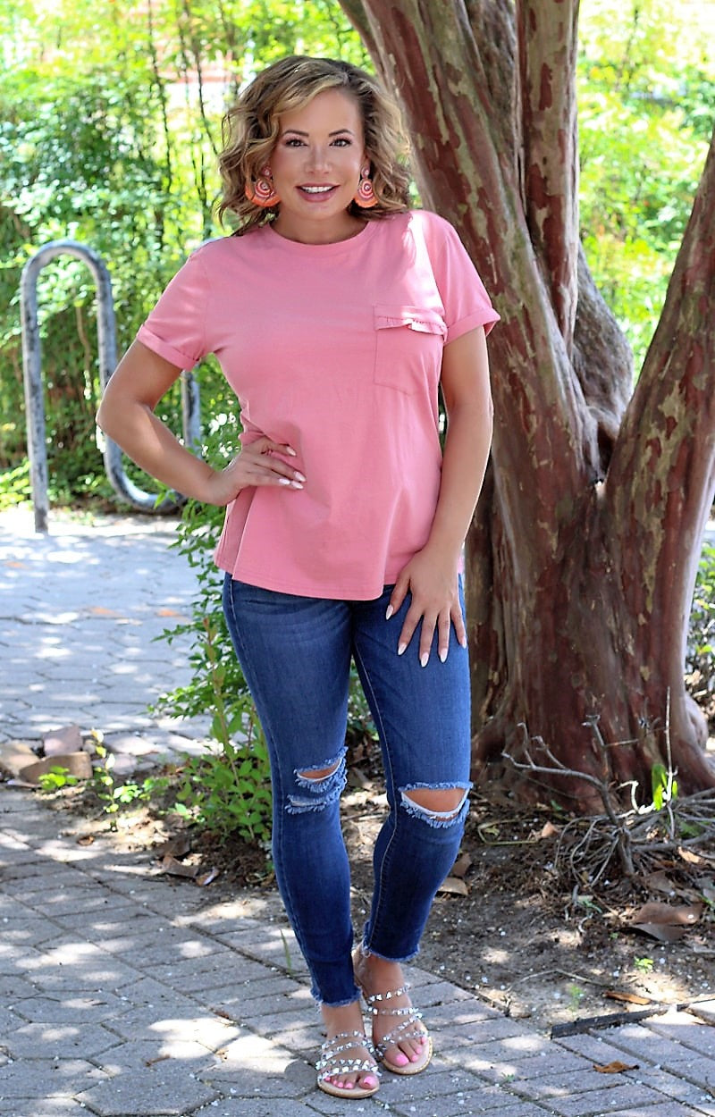 Here For Fun Ruffle Pocket Top - Pink