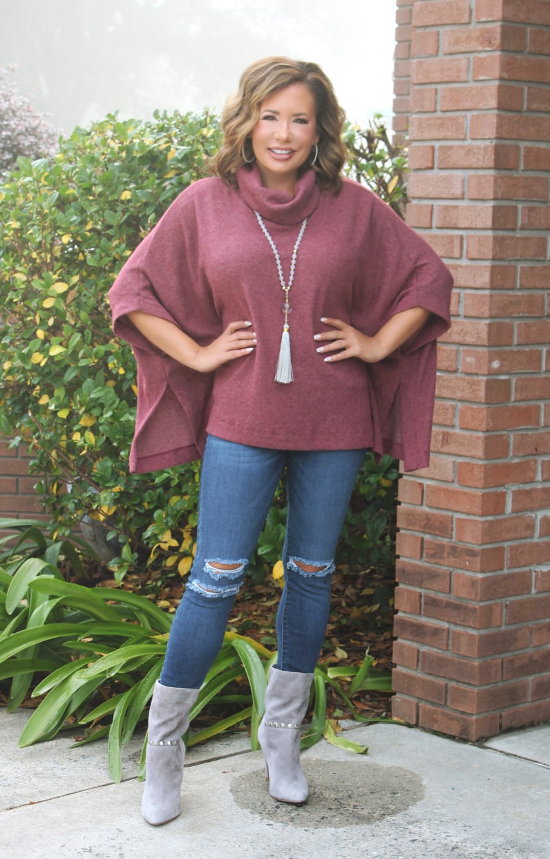 Load image into Gallery viewer, Forgive Me Cowl Neck Poncho - Dark Mauve