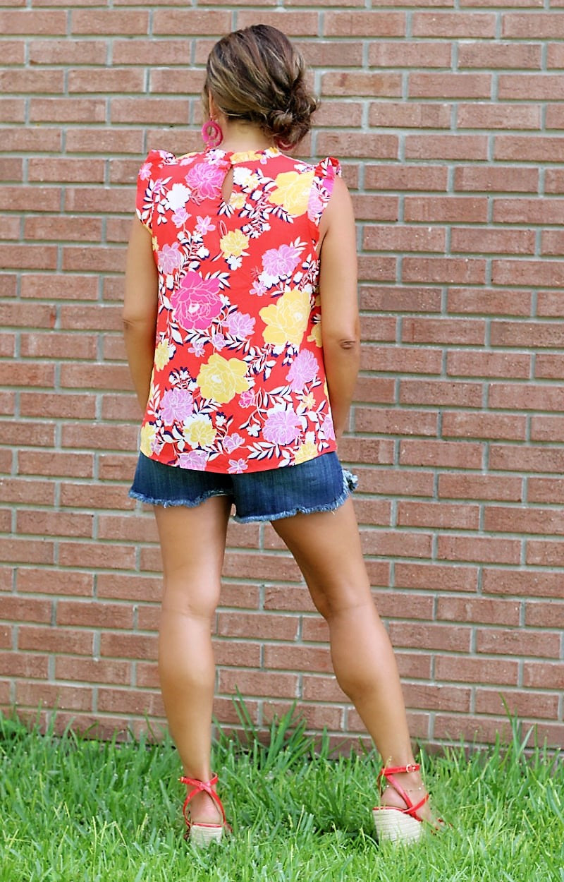 Among The Flowers Floral Top - Red