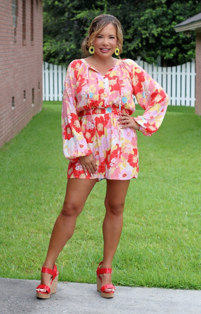 Rare Beauty Floral Romper - Coral
