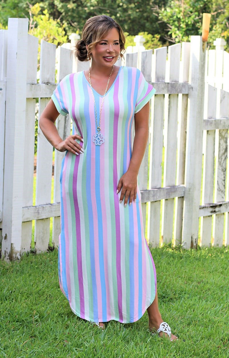 Load image into Gallery viewer, Miss You So Striped Maxi Dress - Multi