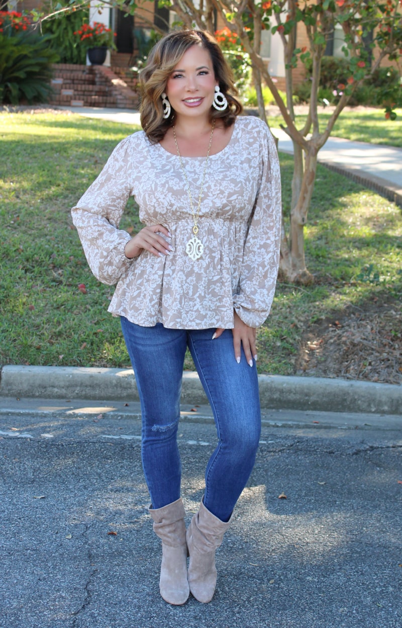 Easy To Work With Floral Top - Taupe