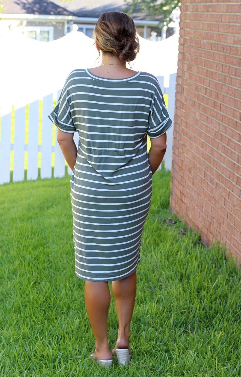 Load image into Gallery viewer, That&#39;s All I Need Striped Dress - Olive