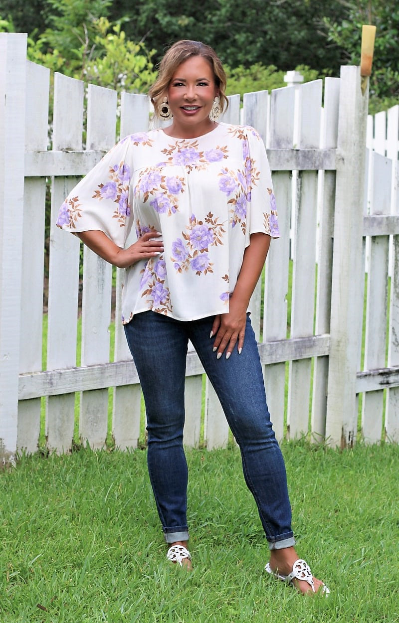 Load image into Gallery viewer, Lavender Haze Floral Top - Ivory