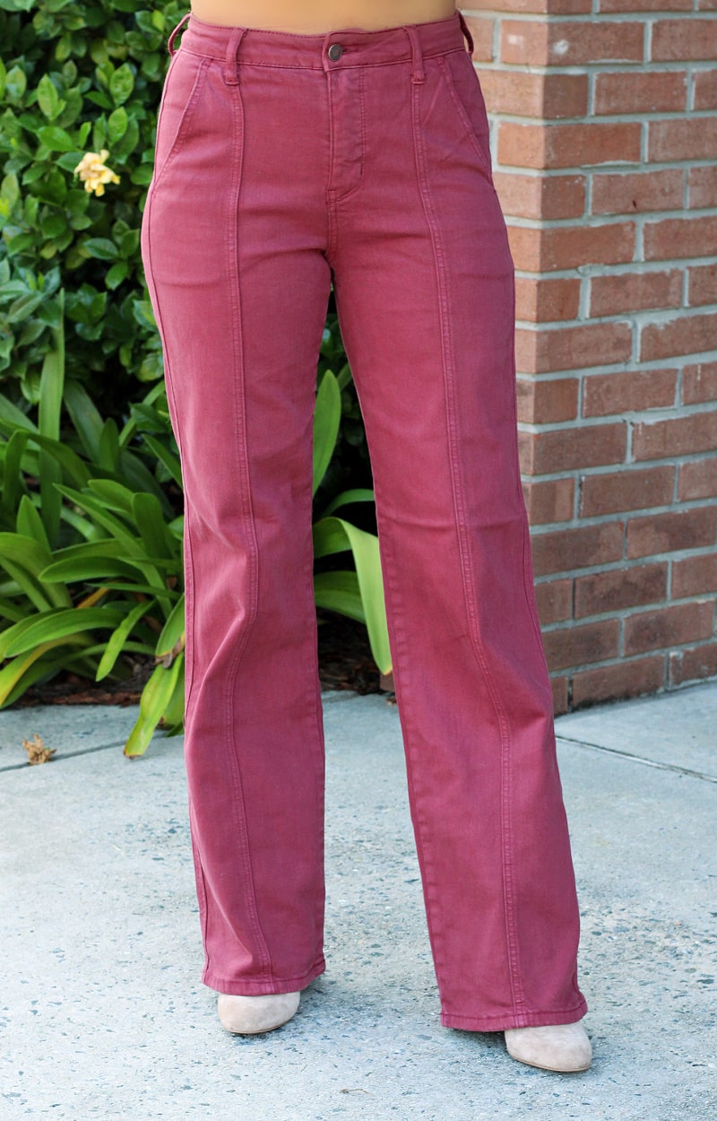 Load image into Gallery viewer, Phoebe High Rise Front Seam Straight Jeans - Burgundy
