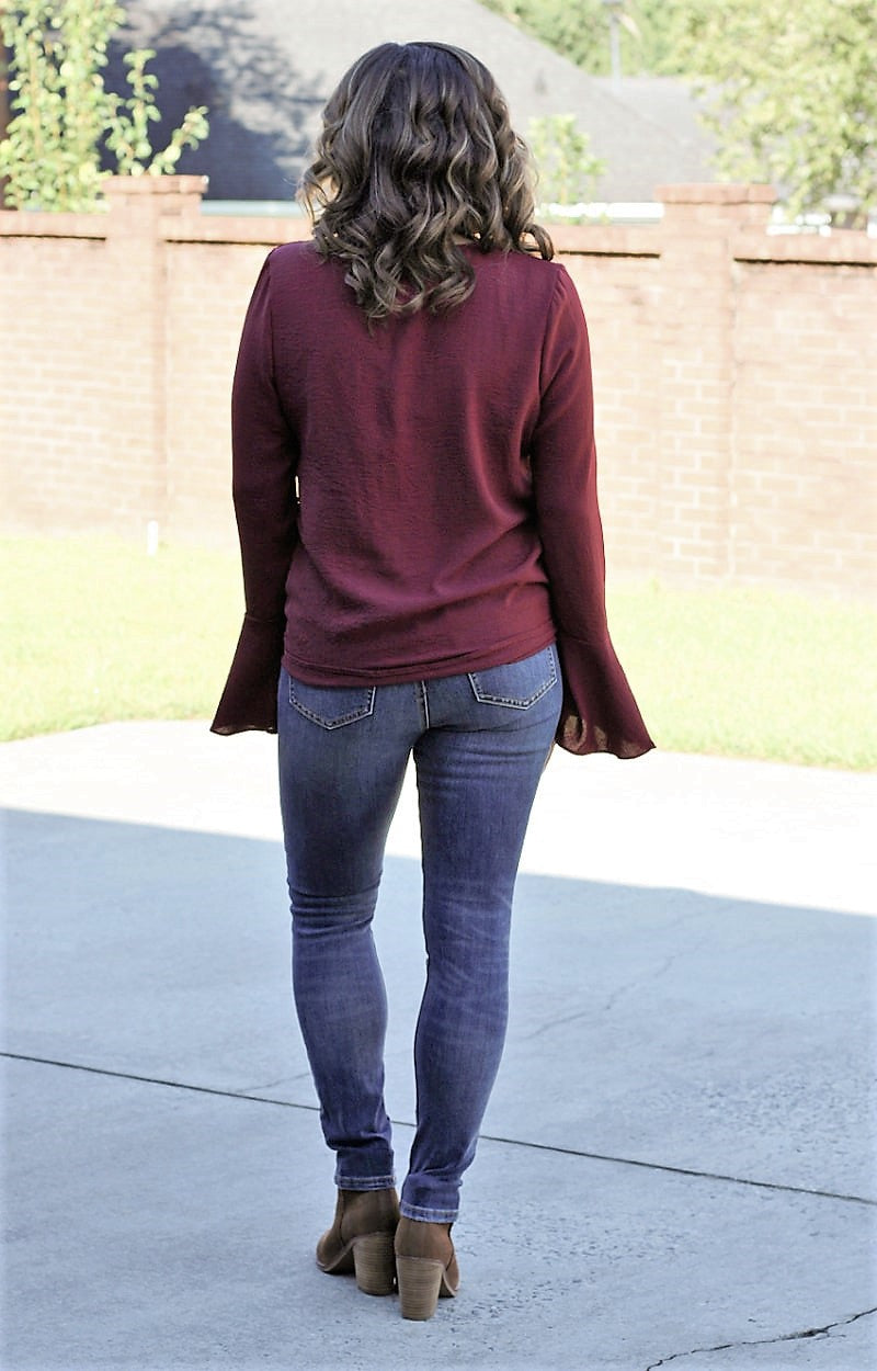 A Flare And A Bow Top - Burgundy