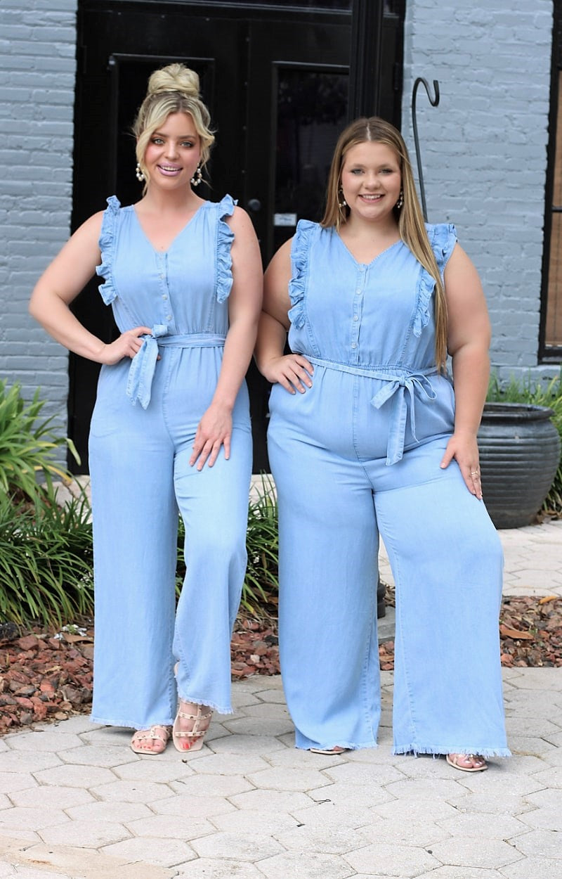 Load image into Gallery viewer, Trapped In Love Chambray Jumpsuit