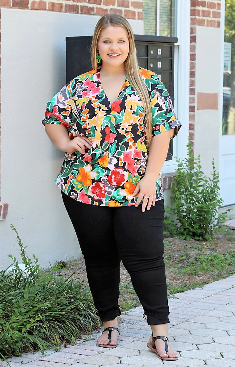 Load image into Gallery viewer, Pretty In Paradise Floral Top - Black/Multi