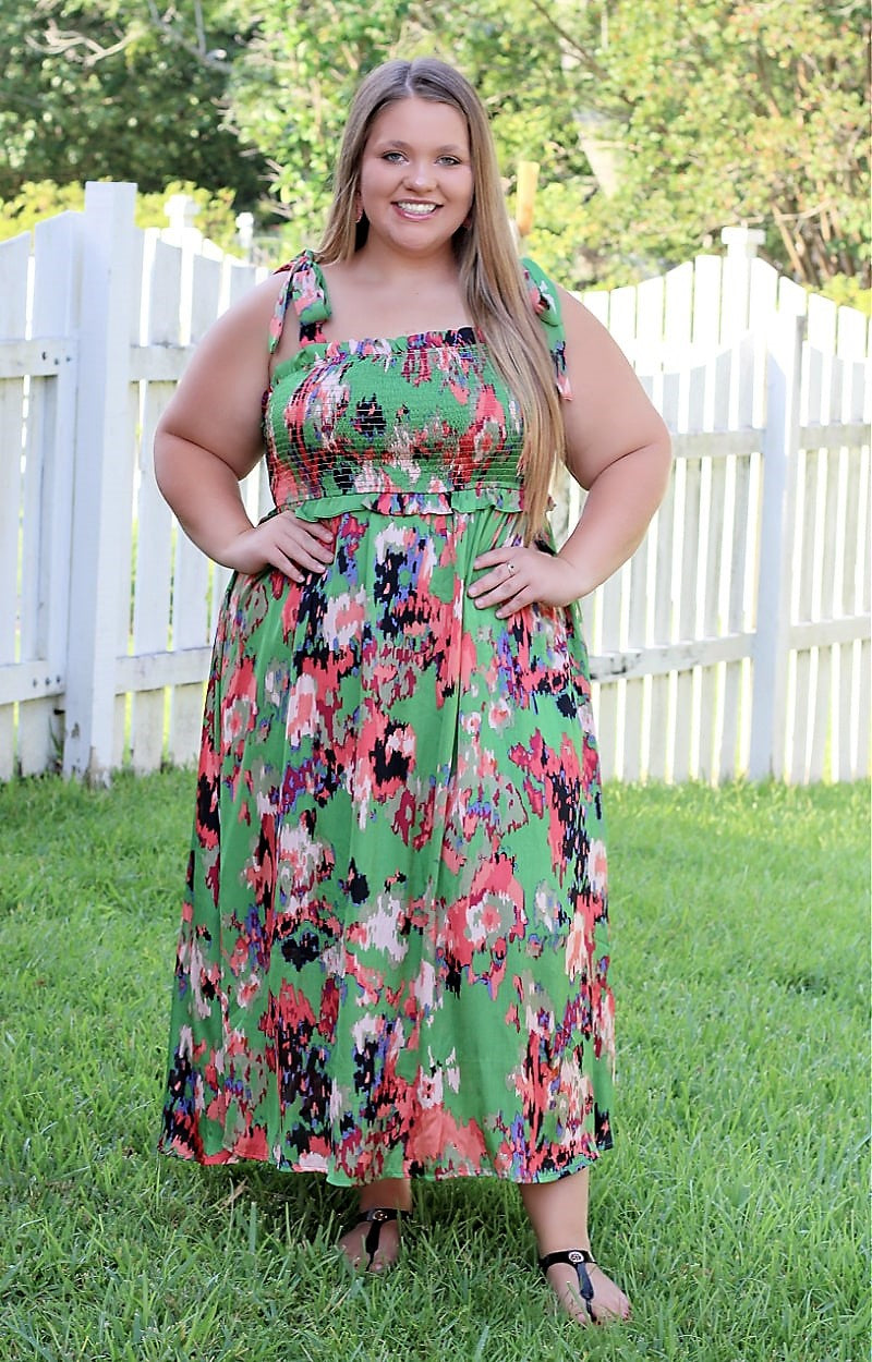 Load image into Gallery viewer, A Little While Longer Print Midi Dress - Green