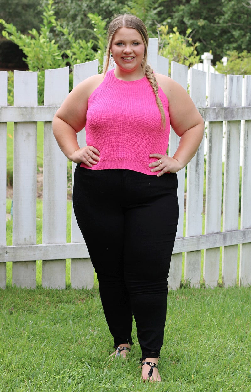 Load image into Gallery viewer, Previous Engagement Halter Neck Sweater Tank in Pink