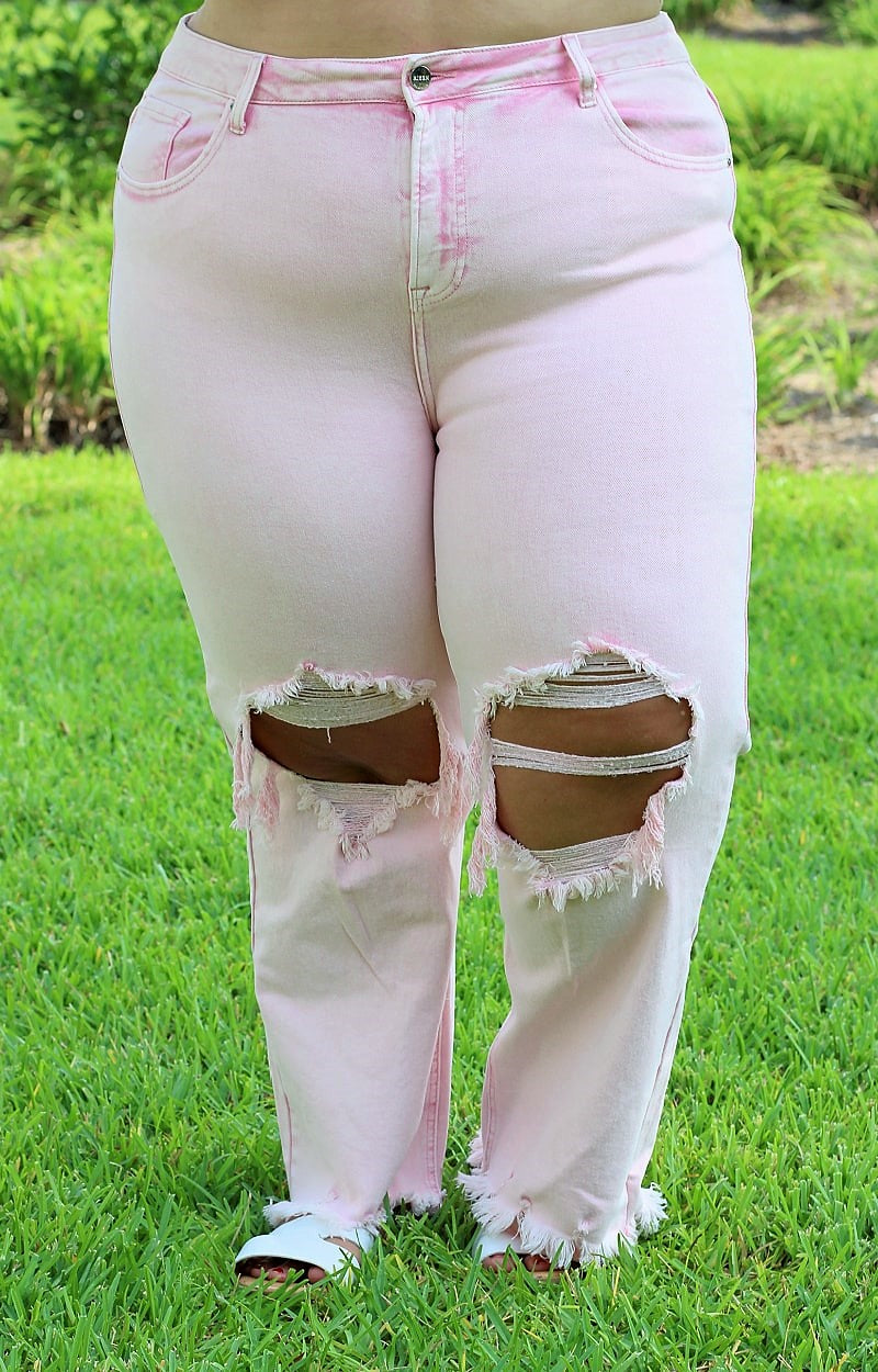 Load image into Gallery viewer, Babs Distressed Straight Jeans - Pink