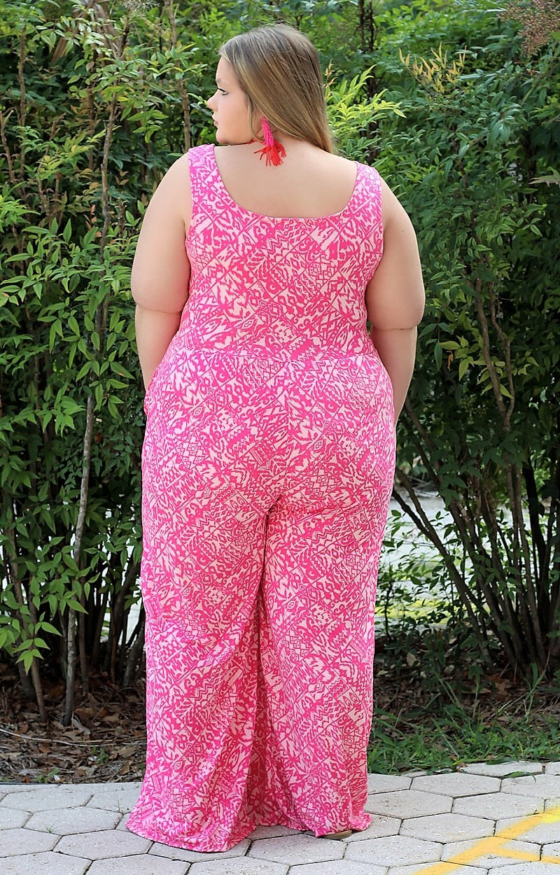 Just Think About It Print Jumpsuit - Pink
