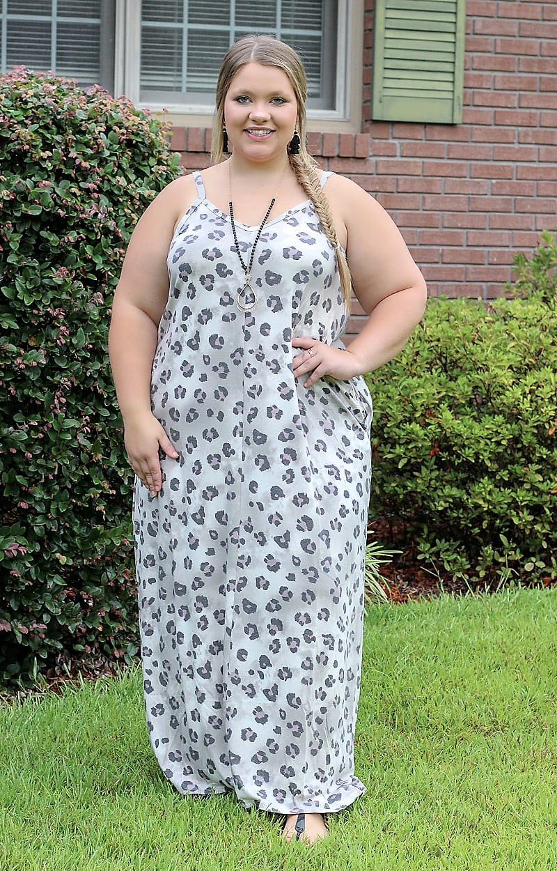 Load image into Gallery viewer, Give it Your All Leopard Maxi Dress - Gray