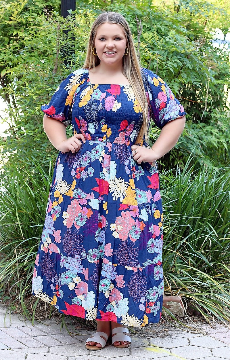 Load image into Gallery viewer, Farmer&#39;s Market Floral Maxi Dress - Navy