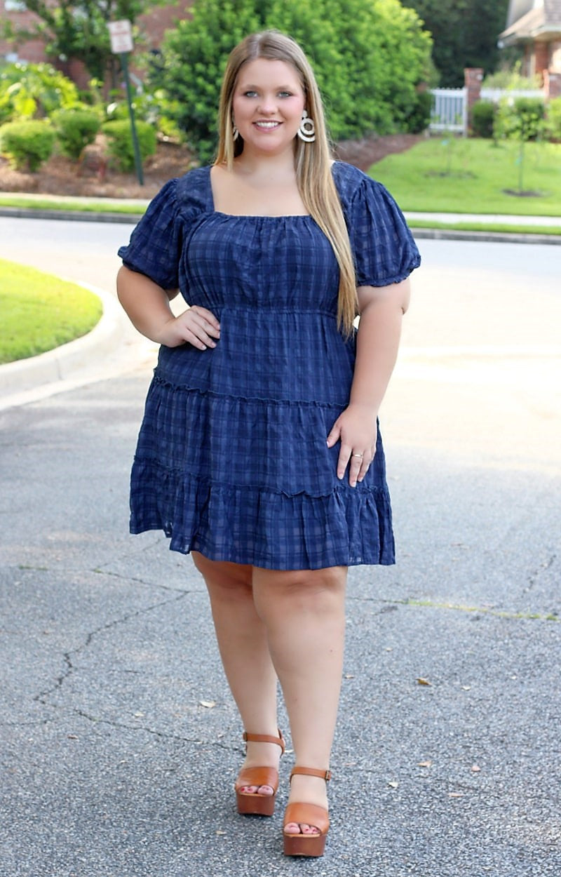 Little Miss Can't Be Wrong Plaid Dress - Navy
