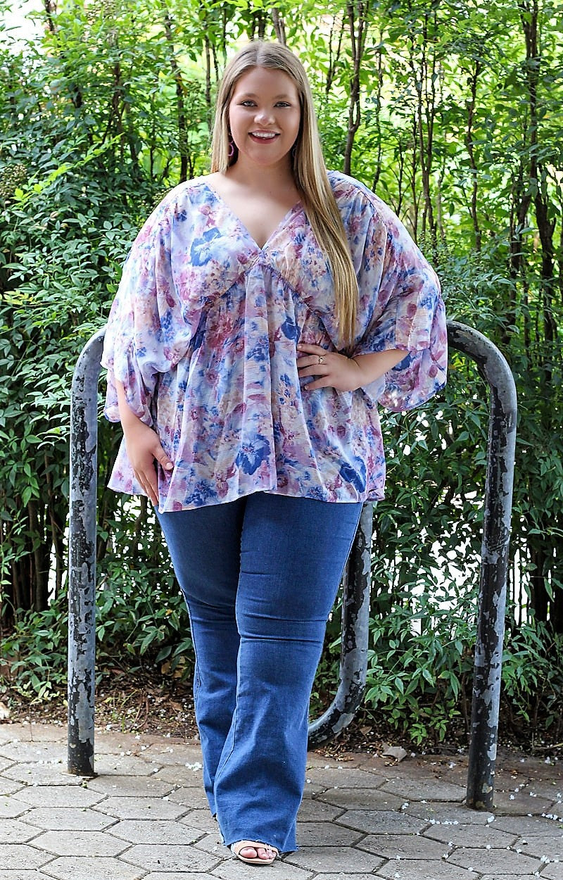 Fabled In Floral Peplum Top - Blue