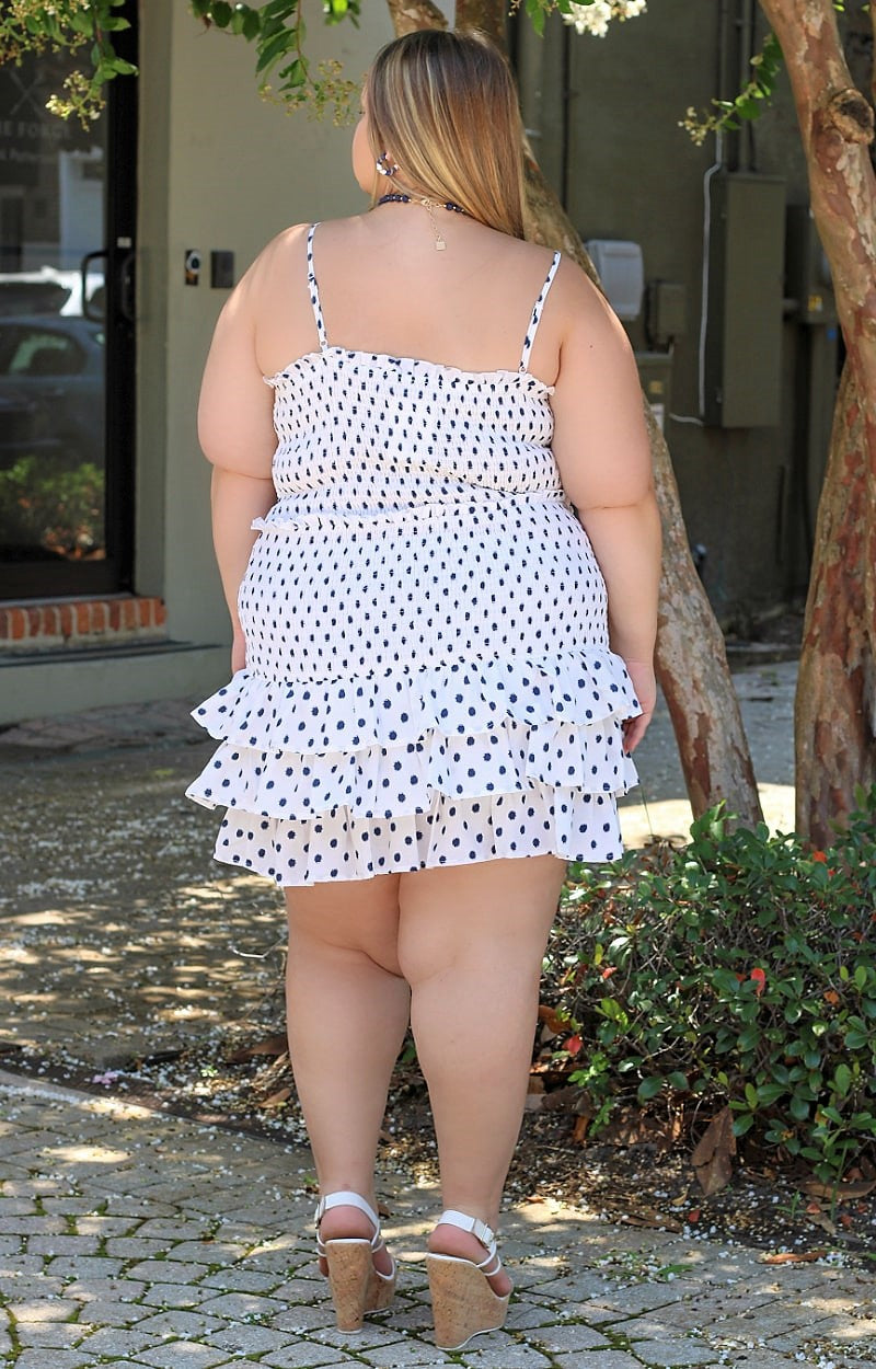 Load image into Gallery viewer, Drive You Wild Polka Dot Dress - White/Navy