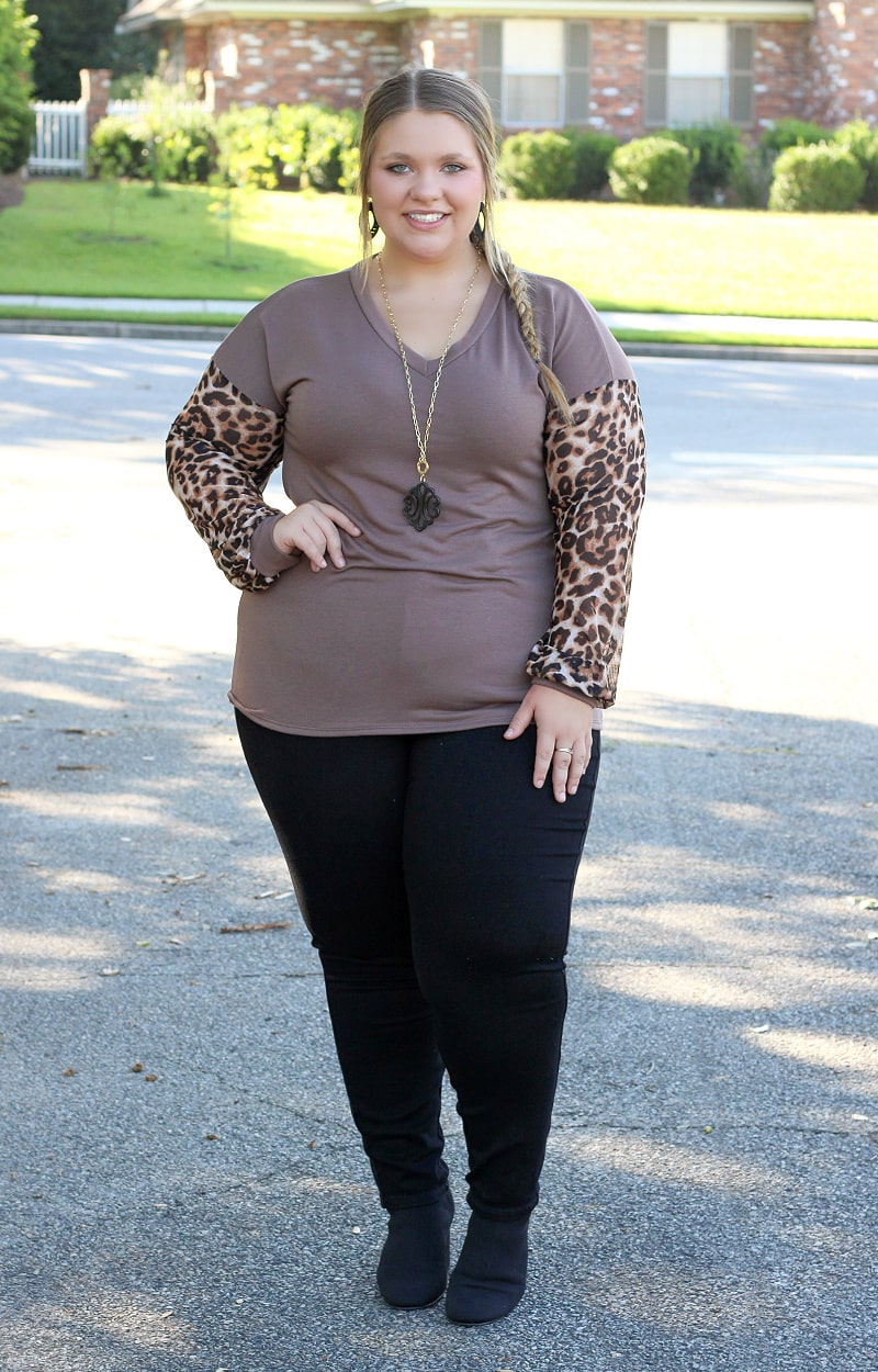 Think About Me Print Top - Taupe