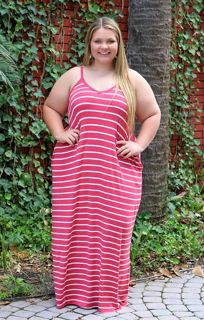 Load image into Gallery viewer, Good Beginnings Striped Maxi Dress - Rose