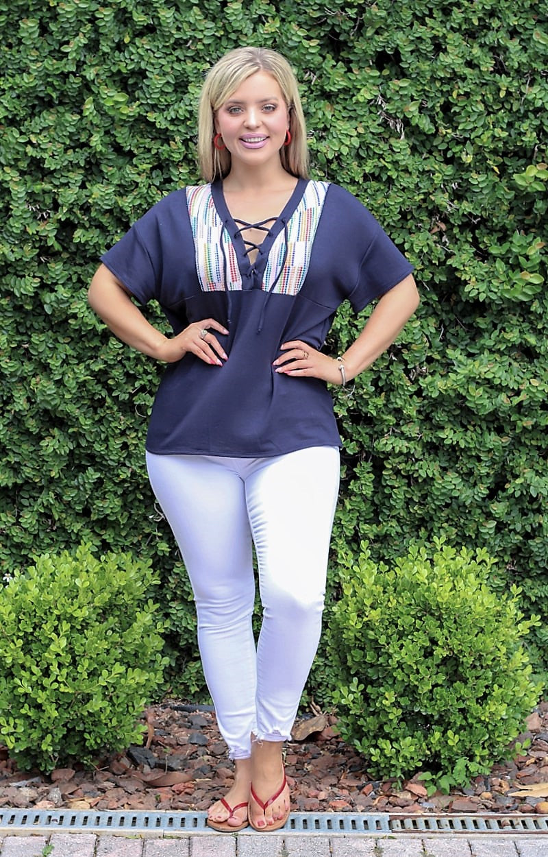 Load image into Gallery viewer, Laid Back Print Top - Navy