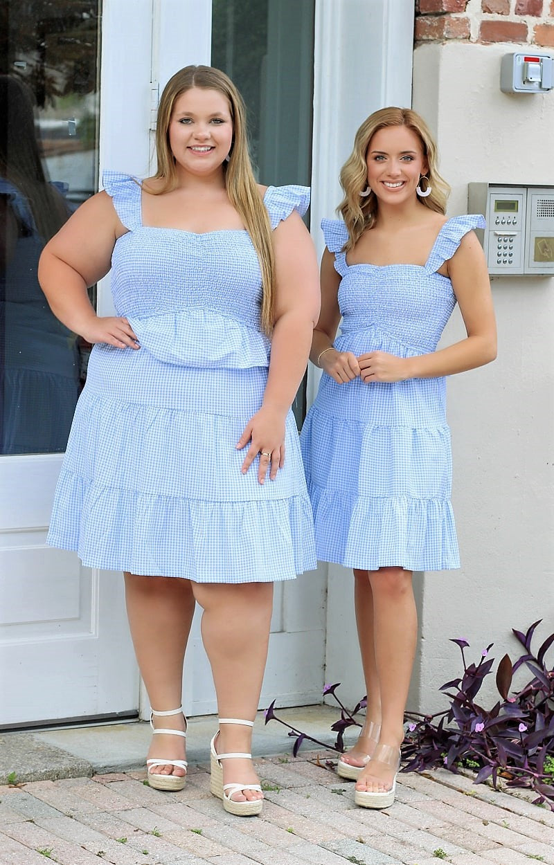 His Number One Gingham Dress - Sky Blue