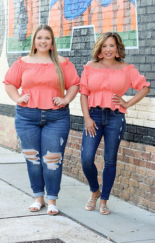 Don't Be Shy Off The Shoulder Top - Coral