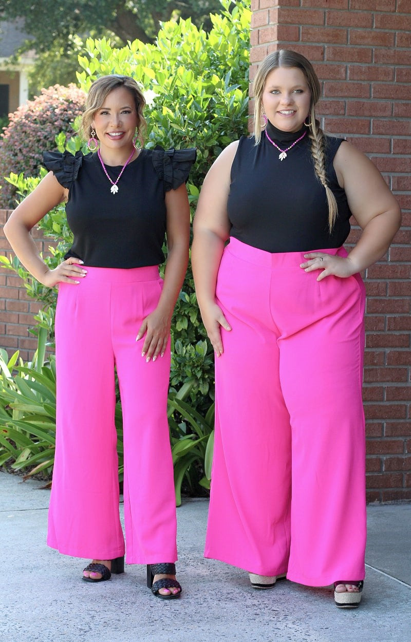 I Love These High Rise Wide Leg Pants - Hot Pink