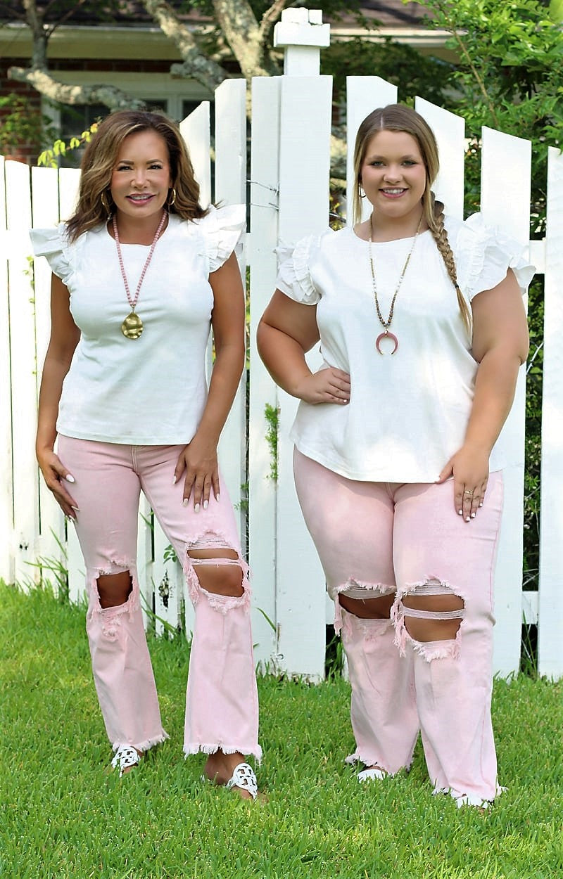 Babs Distressed Straight Jeans - Pink