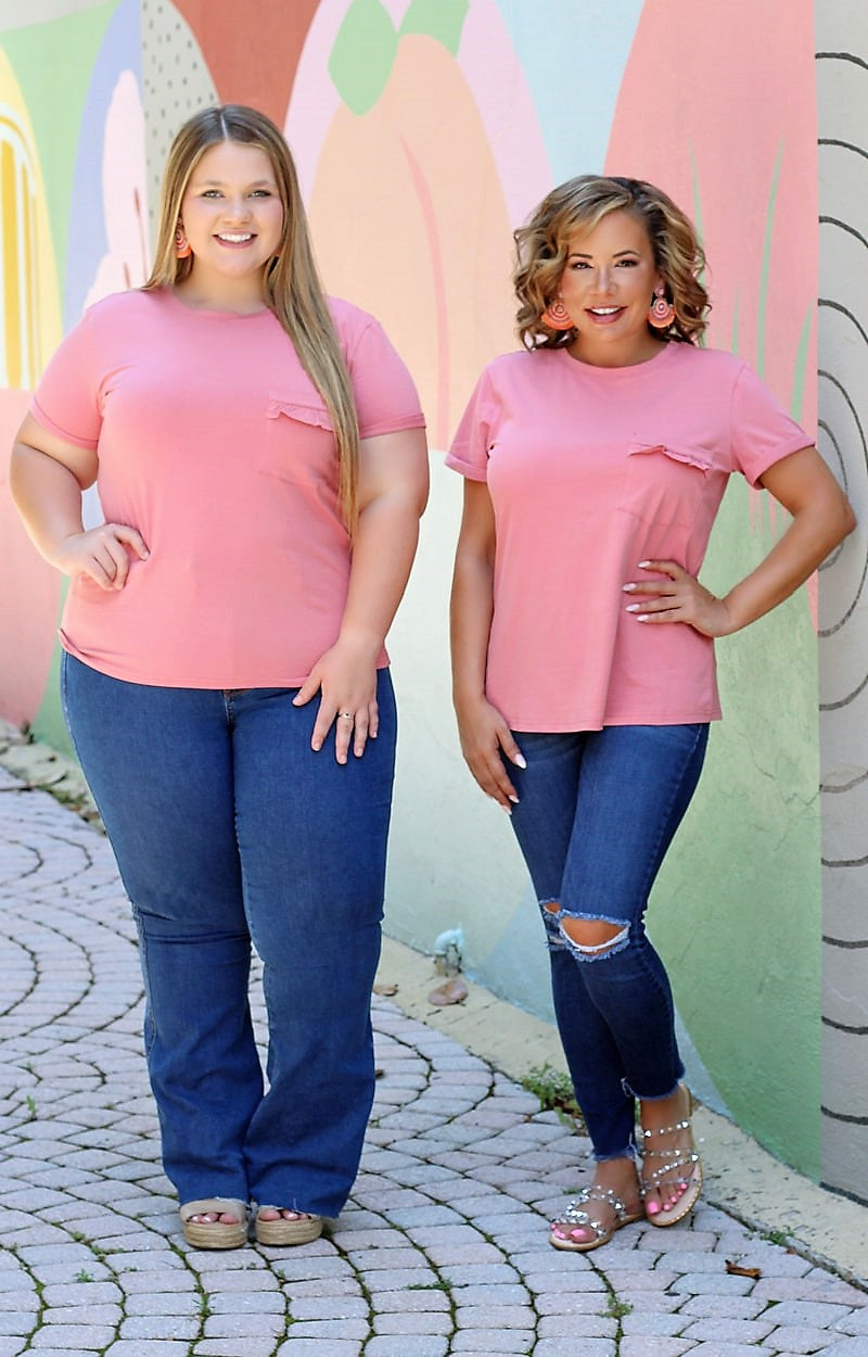 Here For Fun Ruffle Pocket Top - Pink