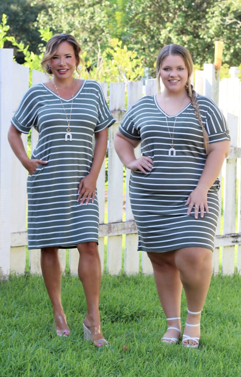 That's All I Need Striped Dress - Olive