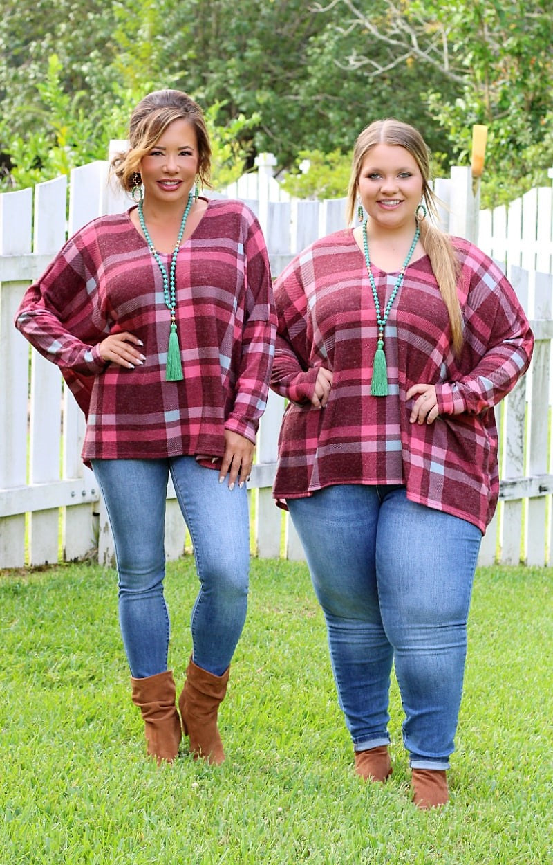 It's Your Turn Plaid Top - Burgundy