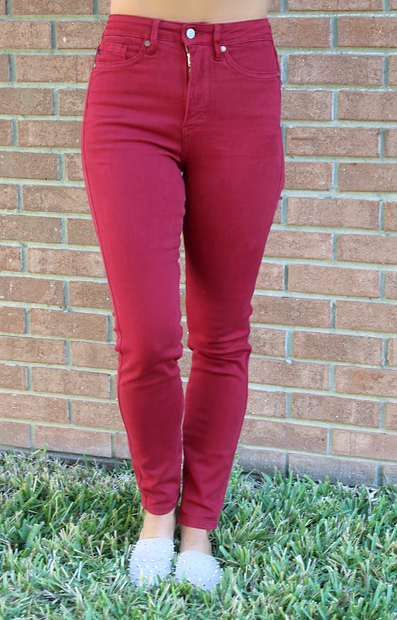 Wanda High Rise Control Top Skinny Jeans - Scarlet