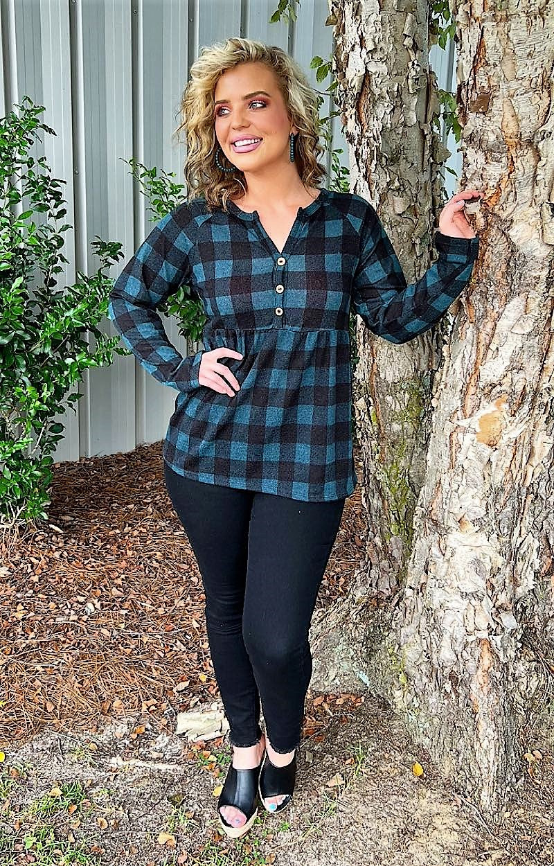 Load image into Gallery viewer, Charming Attitude Plaid Top - Teal