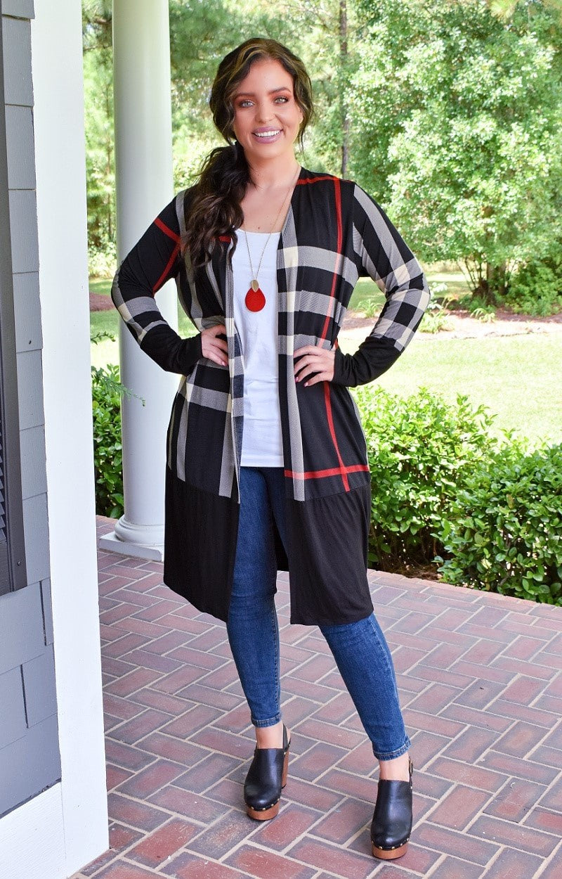 Load image into Gallery viewer, Heart And Soul Plaid Cardigan - Black