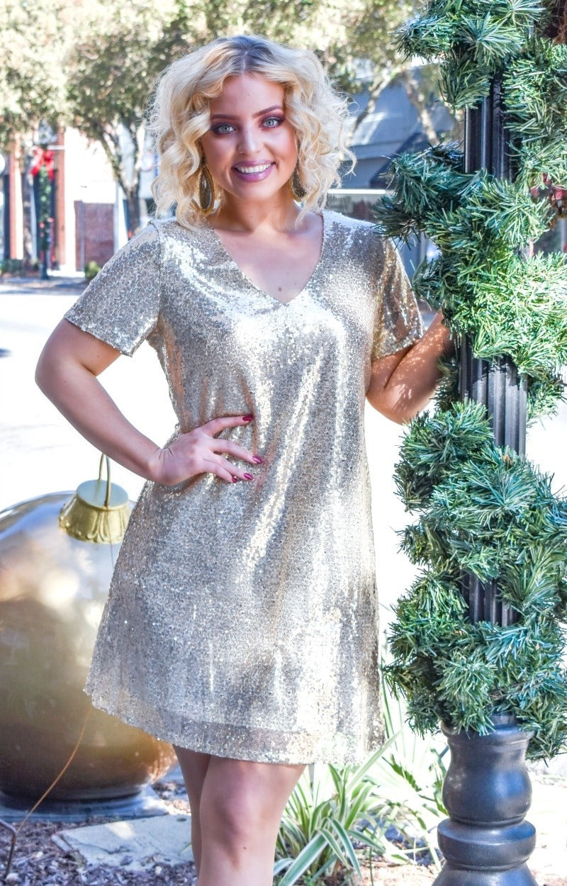 Center Stage Sequin Dress - Champagne